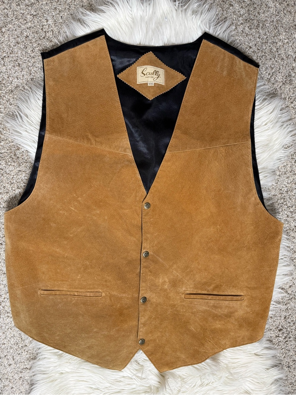 Scully NWOT Men's Brown Suede Vest Black Satin Back XXL